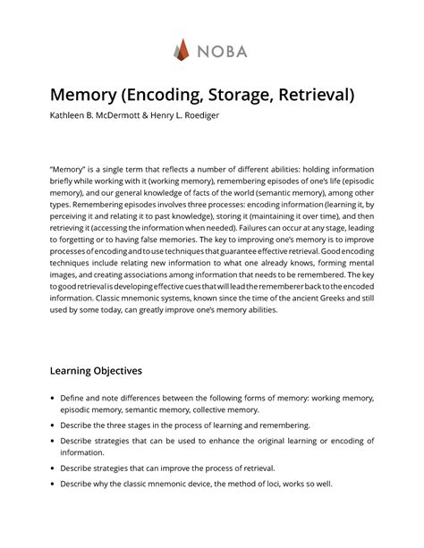 Memory+Encoding+Storage+Retrieval+%282%29 - N O B A Memory (Encoding ...