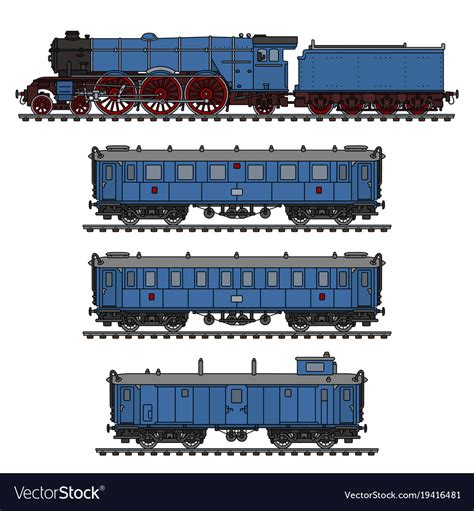 The vintage blue passenger steam train Royalty Free Vector