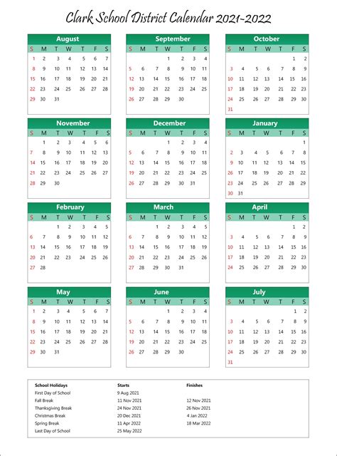 Clark School District Calendar 2021-2022 School District Calendars