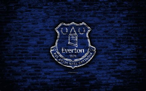 Download wallpapers Everton FC, logo, blue brick wall, Premier League, English football club ...