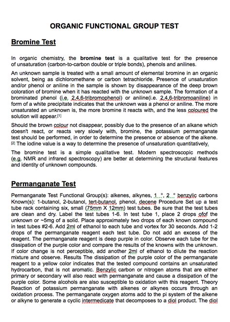 ORGANIC FUNCTIONAL GROUP TEST Bromine Test In organic | Chegg.com