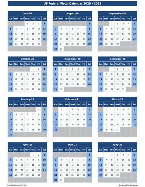 Download US Federal Fiscal Calendar 2020-21 Excel Template - ExcelDataPro