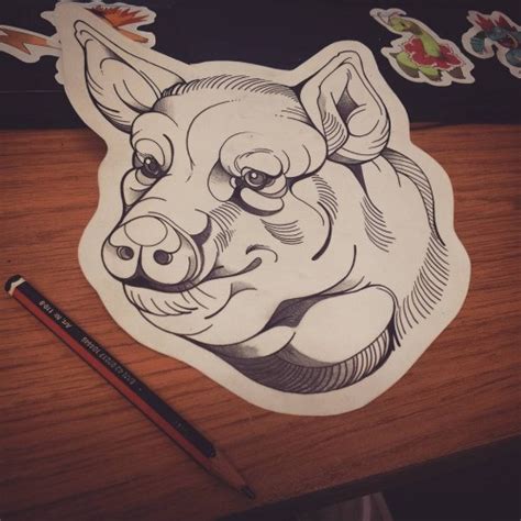 Kind outline new school style pig head tattoo design - Tattooimages.biz