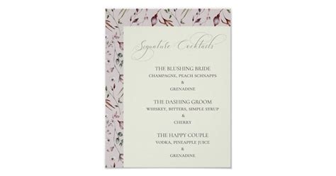 Wedding Signature Cocktails Fall Flowers Poster | Zazzle