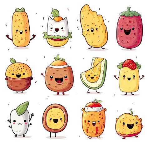 Premium Vector | Collection of cartoon food characters cute simple on ...