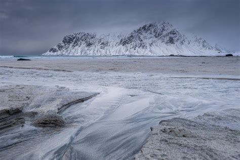 Norway Landscape in Winter Time , Lofoten Landscape in Snow Storm Stock ...