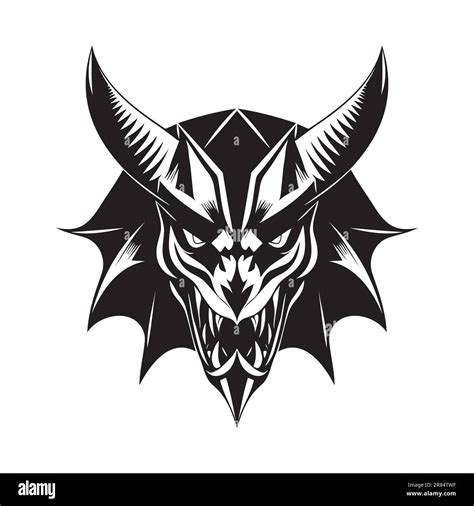 Devil head black and white vector icon. Template for logo, emblem or ...