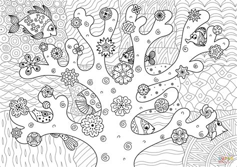 Find Fish Hidden in the Coral Reef coloring page | Free Printable Coloring Pages