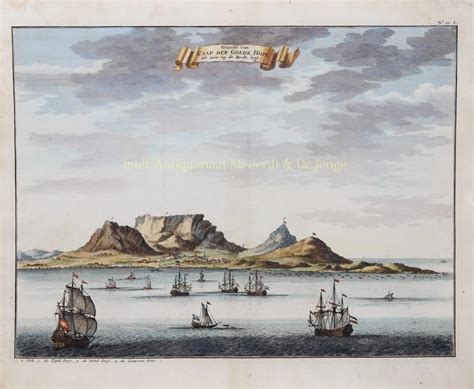 oude prent originele antieke gravure Kaap de Goede Hoop Tafelbaai VOC