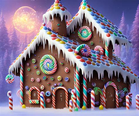 Candy Gingerbread House, Generative AI Illustration Digital Art by ...