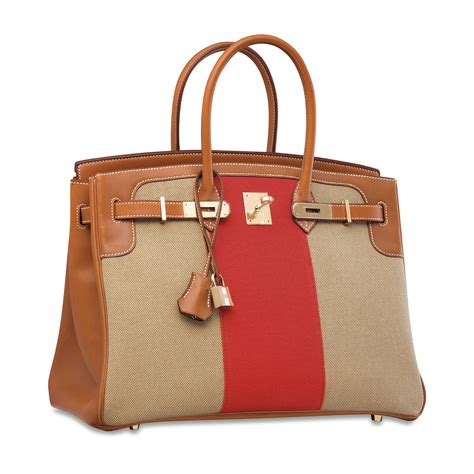 A LIMITED EDITION BARÉNIA LEATHER & CANVAS FLAG BIRKIN 35 WITH GOLD ...