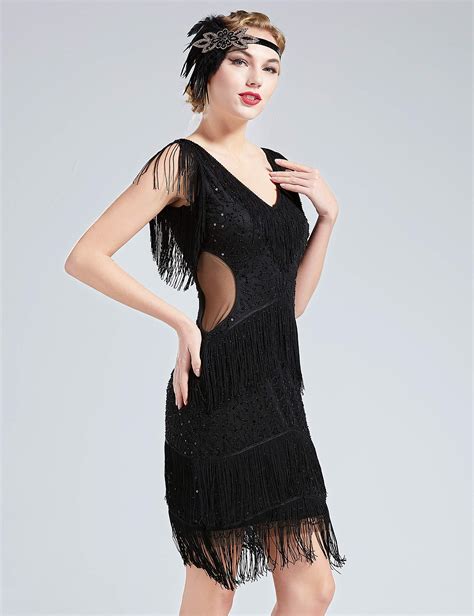 BABEYOND 1920s Flapper Dress V Neck Sequin Beaded Dress Roaring 20s ...