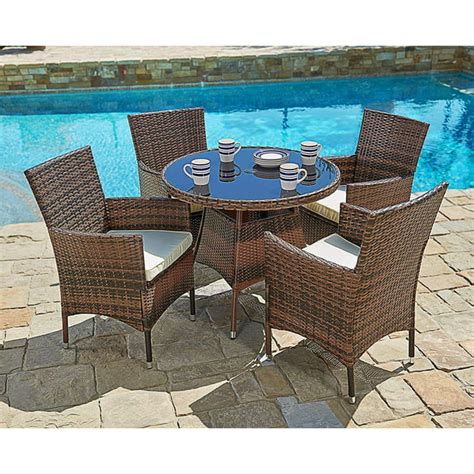 SUNCROWN 5-Piece Outdoor Patio Dining Set Wicker Round Dining Table and Chairs with Washable ...