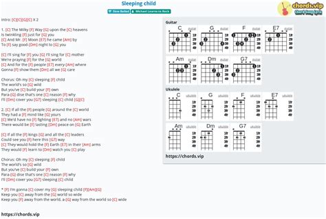 Chord: Sleeping child - tab, song lyric, sheet, guitar, ukulele | chords.vip