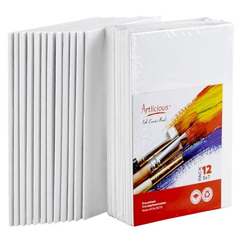 Artlicious Canvas Panels 12 Pack - 5 inch x 7 inch Super Value Pack- Artist Canvas Boards for ...