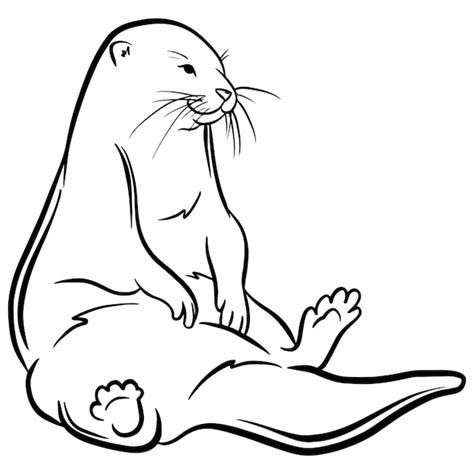 Premium Vector | Black And White Outline Sitting Otter Illustration Line Art