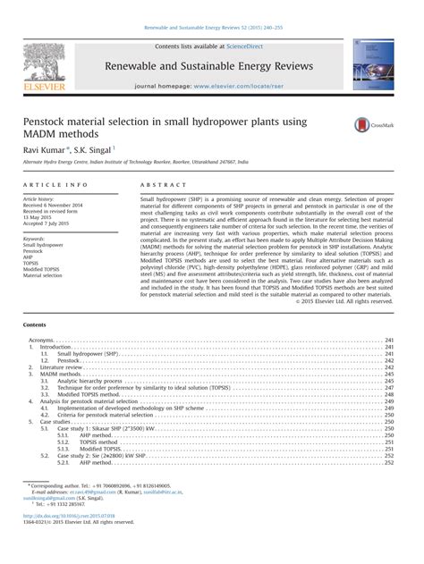 (PDF) Penstock material selection in small hydropower plants using MADM methods