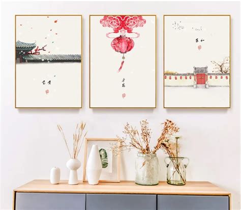 Modern Minimalist New Chinese Ancient Ink 3 Pieces Wall Art Print Picture Canvas Painting Poster ...