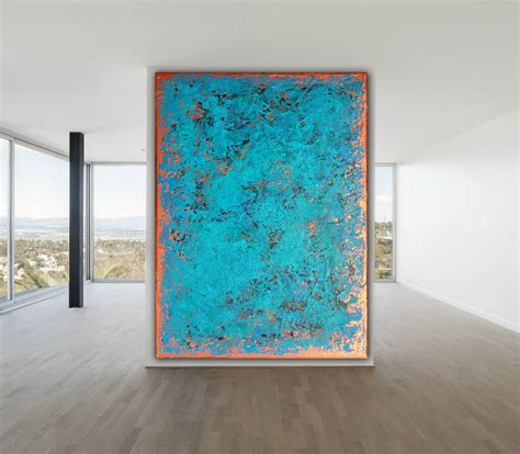 Original ABSTRACT PAINTING XLarge Canvas Art Turquoise Abstract Wall Art Minimalist Art Blue ...