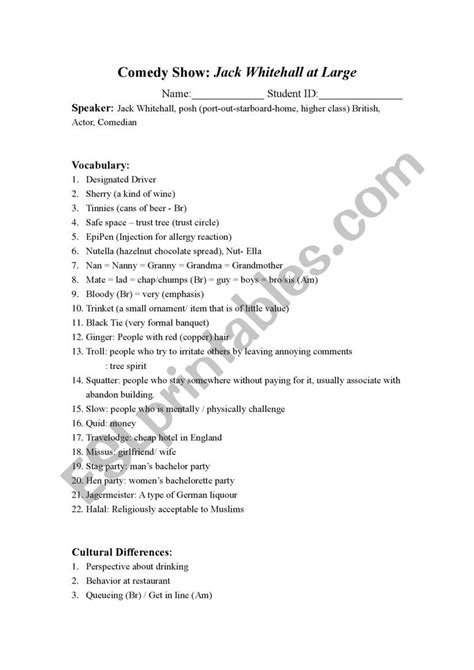 Jack Whitehall stand-up comedy Worksheet - ESL worksheet by XiaMa