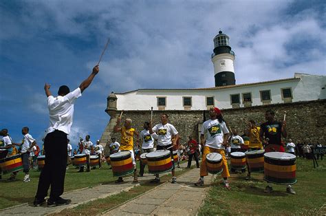 Olodum Band with drums in front of … – License image – 70018280 lookphotos