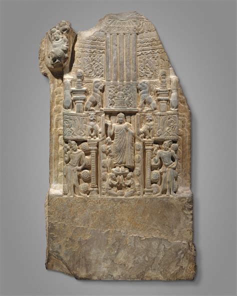 Drum Slab Showing the Buddha Standing in the Gateway of a Stupa | Buddha, Stupa, Indian sculpture