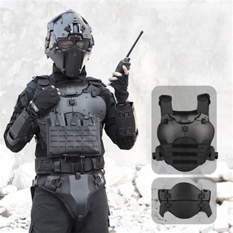 Bulletproof Plate Tactical armor suit with elbow breastplate, crotch waist seal and adjustable ...