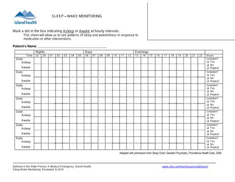 Sleep/Wake Monitoring Chart - Island Health Download Printable PDF ...