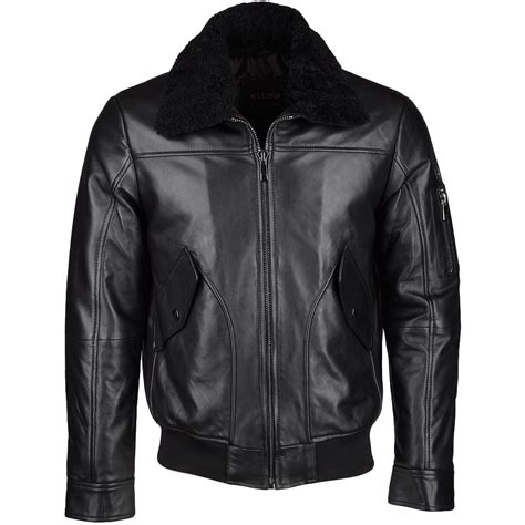 Vegetable Tanned Leather Jacket With Detachable Shearling Collar Black ...