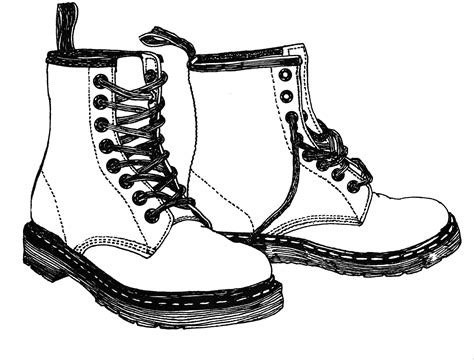 a black and white drawing of a pair of boots with laces on the sole