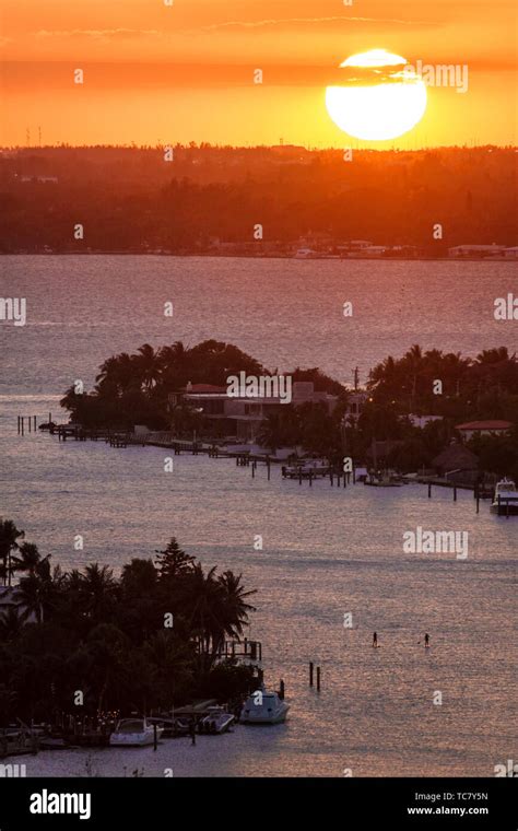 Miami Beach Florida,Biscayne Point,Biscayne Bay,sunset sun setting ...