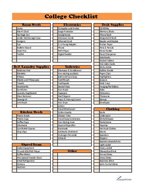 College Checklist Form