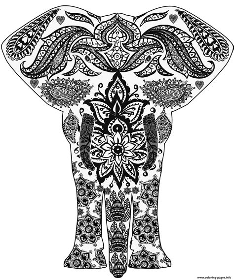 Elephant Zentangle Adults Coloring page Printable