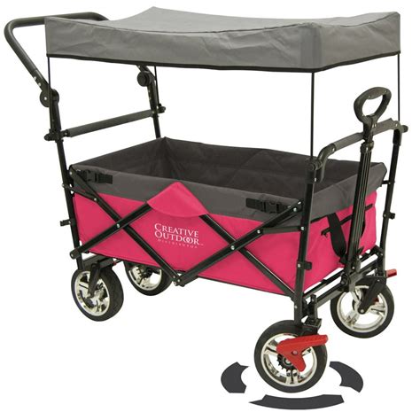 Folding Wagon for Kids, Foldable Canopy with Sun/Rain Shade (Pink ...