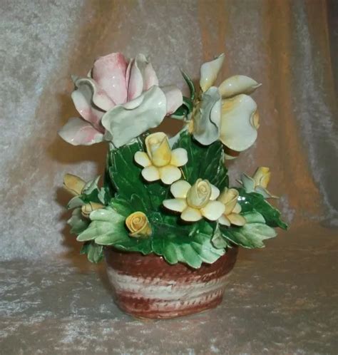 VINTAGE ITALIAN PORCELAIN Capodimonte Pink Yellow Roses Flower Basket Figurine £138.68 - PicClick UK