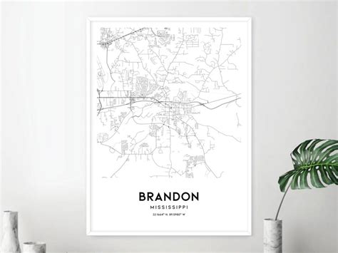 Brandon Map Print, Brandon Map Poster Wall Art, Ms City Map ...