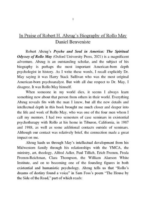 Rollo May Pdf 97333 | In Praise Of Robert H Abzugs Biography Of Rollo May