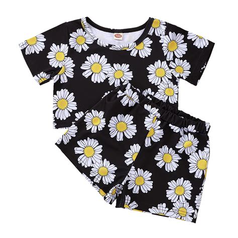 JDEFEG Girls Clothes Size 14-16 Outfits Toddler Girls Short Sleeve Flowers Prints Tops Summer ...