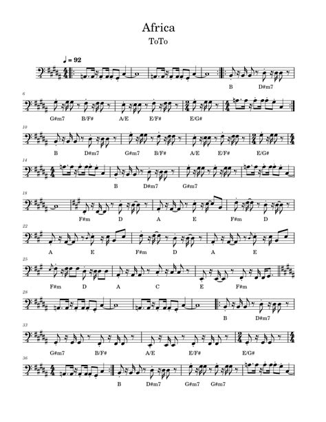 Africa – Toto Africa ToTo Bass Notation Sheet music for Bass guitar (Solo) | Musescore.com