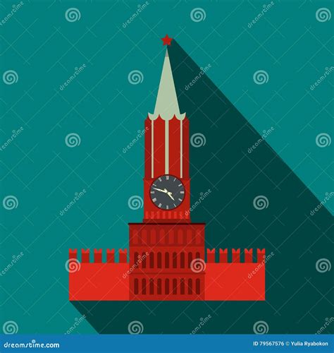 Spasskaya Tower of Moscow Kremlin Icon, Flat Style Stock Vector - Illustration of clock, icon ...