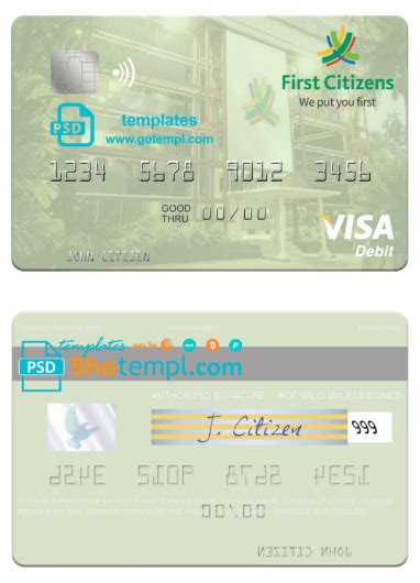 Trinidad and Tobago First Citizens Bank visa card fully editable template in PSD format