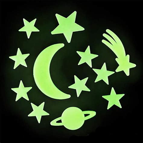 Glow in the Dark Stars Stickers- 12 pieces of Adhesive Solar System ...