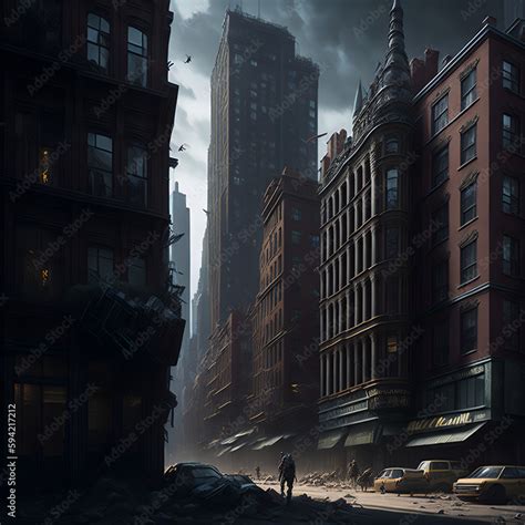 Concept art illustration of post-apocalyptic New York city Stock ...