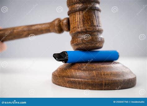 Judge Hammering Disposable Vape with Referee S Gavel on White Table. Stock Image - Image of ...