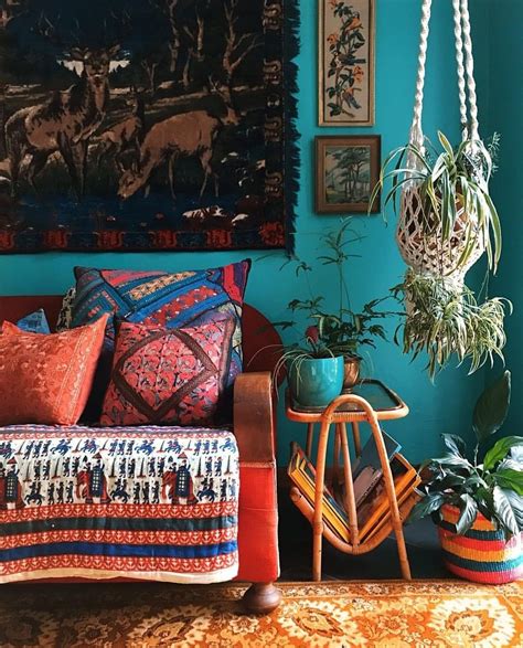 Turquoise blue walls | Bohemian living room decor, Hippie home decor ...