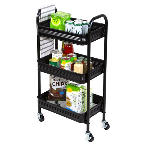 3 Tier Rolling Metal Cart with Wheels, Black - Walmart.com - Walmart.com