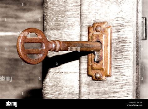 Antique Cabinet Lock and Key Stock Photo - Alamy