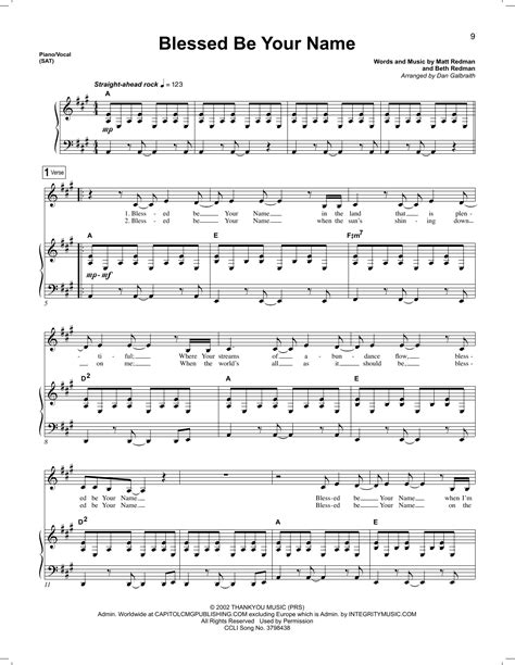 Blessed Be Your Name by Matt Redman Sheet Music for Piano & Vocal at Sheet Music Direct