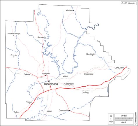 Tuscaloosa County free map, free blank map, free outline map, free base ...