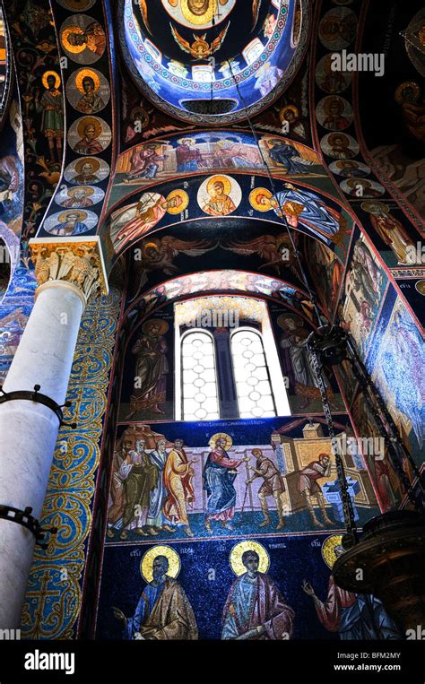 Interior of orthodox christian St. George church in Topola, Serbia ...